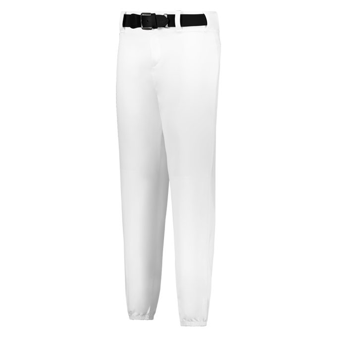 White pants with a black belt on a white background