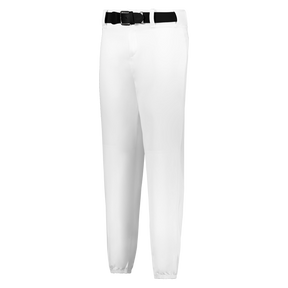 White pants with a black belt on a white background
