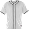 White baseball jersey with black accents on a white background