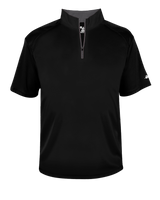 Black short-sleeve pullover with a quarter zip on a white background