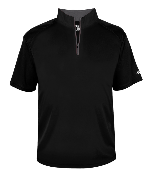 Black short-sleeve pullover with a quarter zip on a white background