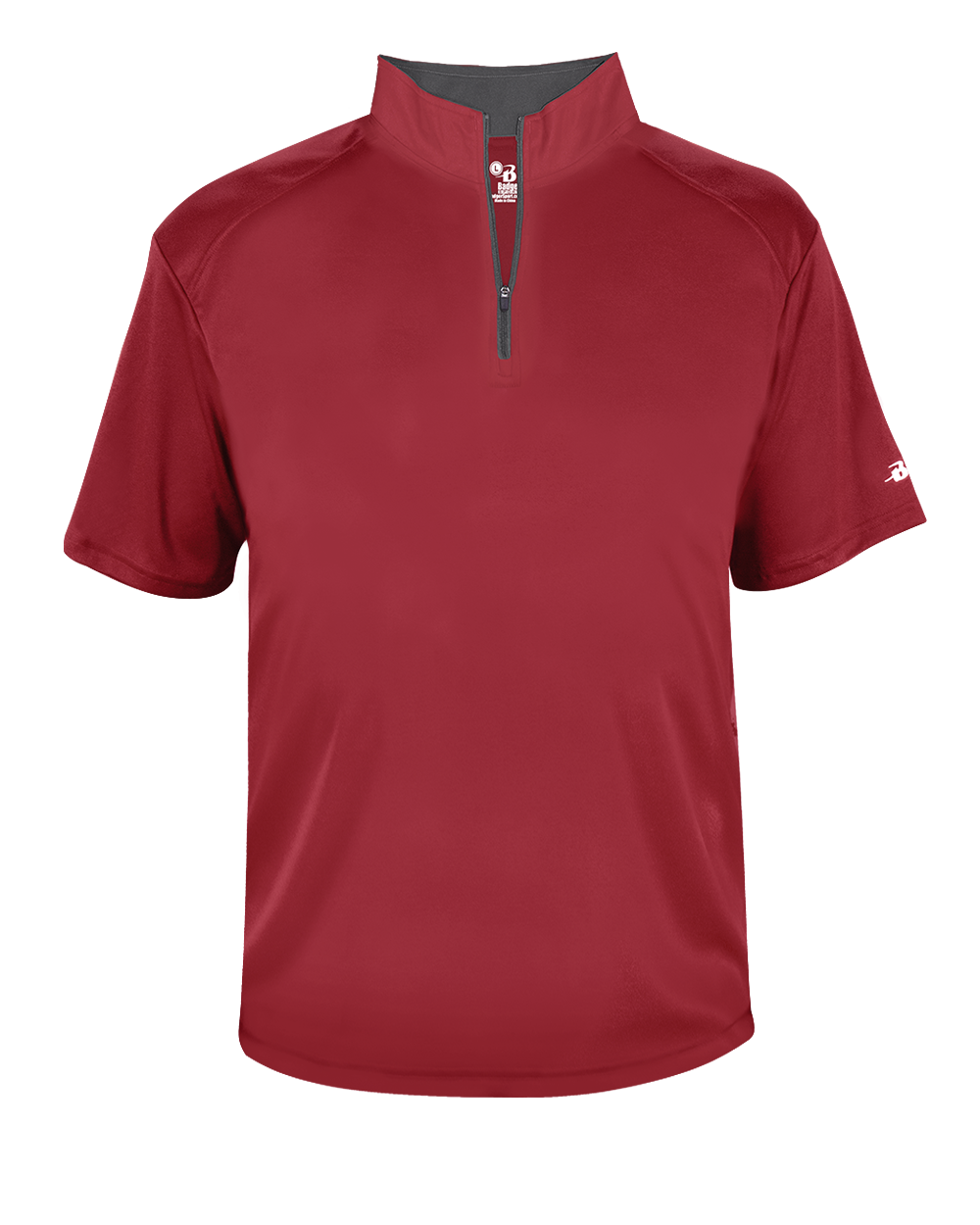 Red short-sleeve pullover with a quarter zip on a white background