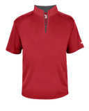 Red short-sleeve pullover with a quarter zip on a white background