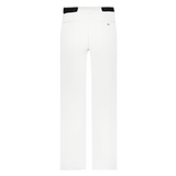White pants with black accents on a white background