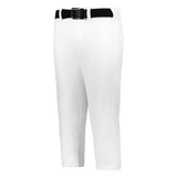 White pants with a black belt on a grey background