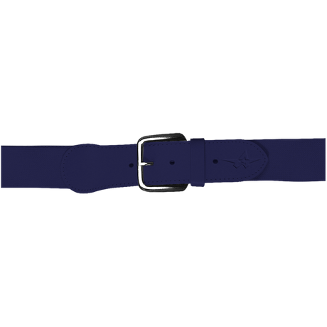 Navy blue belt with a silver buckle on a white background