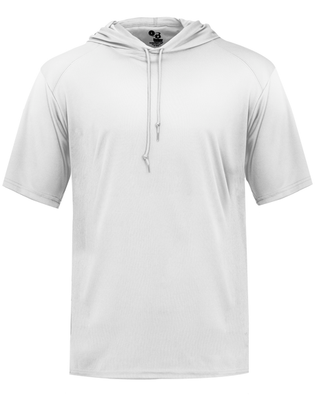 White short-sleeve hoodie on a white background