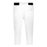 White pants with a black belt on a grey background