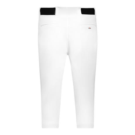 White pants with a black belt on a grey background