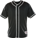 Black baseball jersey with white accents on a white background