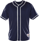 Navy blue baseball jersey with white accents on a white background