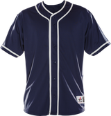 Navy blue baseball jersey with white accents on a white background