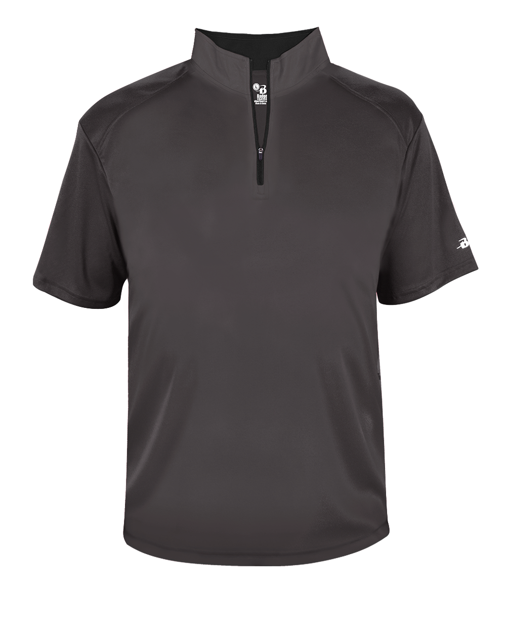 Black short-sleeve pullover with quarter zip on a white background