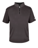 Black short-sleeve pullover with quarter zip on a white background