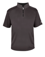 Black short-sleeve pullover with quarter zip on a white background