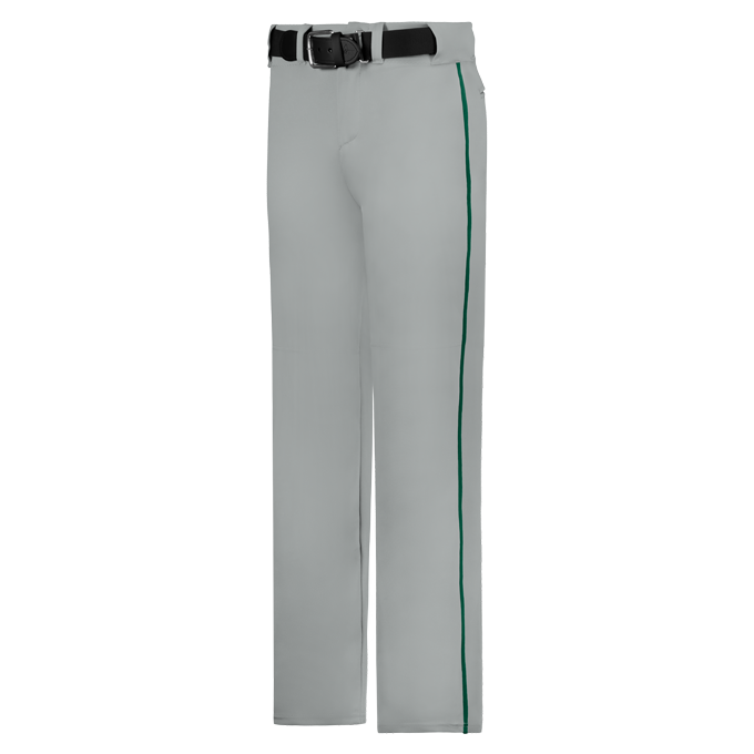 Gray pants with green side striping on a white background