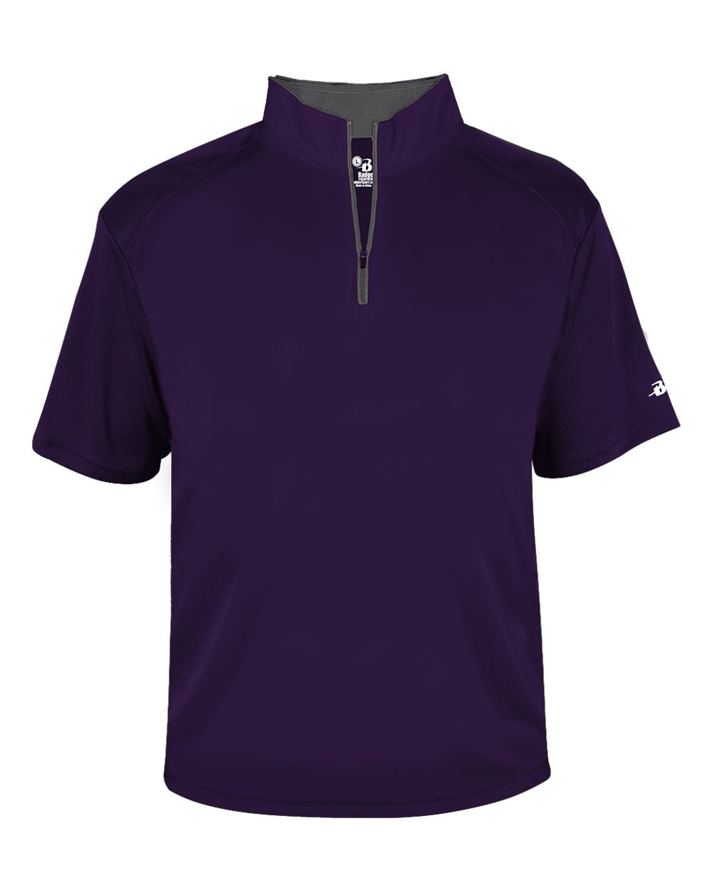 Purple short-sleeve pullover with a zipper on a white background
