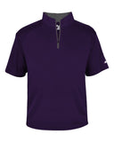Purple short-sleeve pullover with a zipper on a white background
