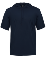 Navy blue hoodie with short sleeves on a white background