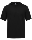 Black short-sleeve hoodie on a white background