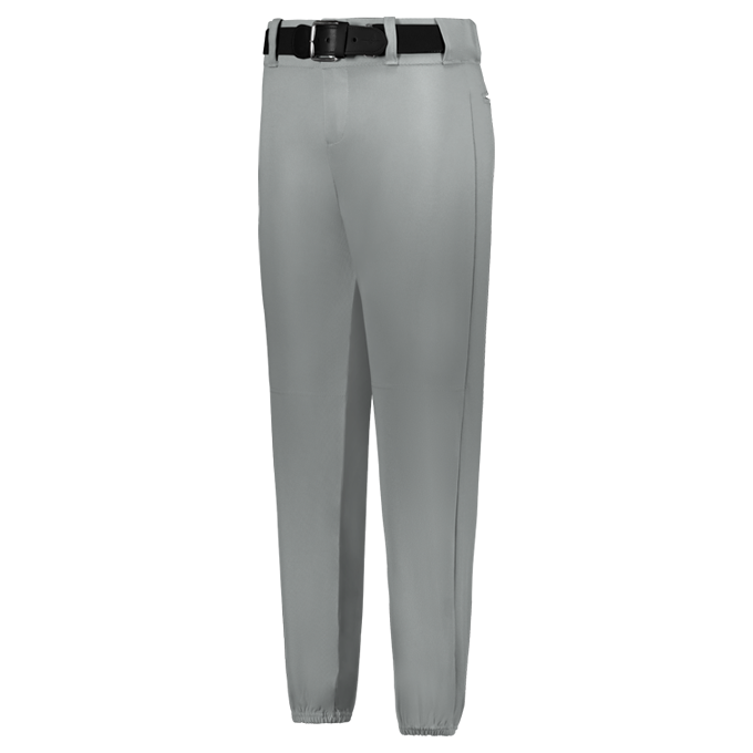 Gray pants with a black belt on a white background