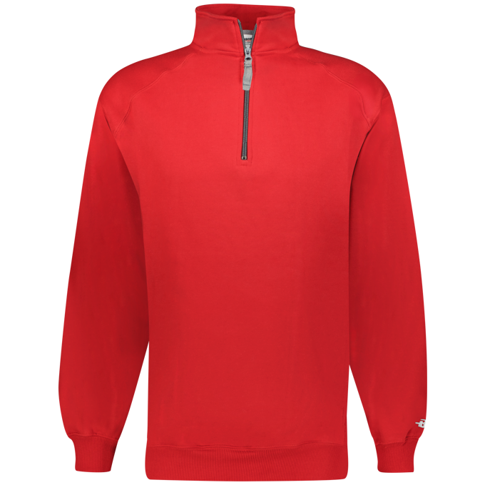 Red quarter-zip sweatshirt on a white background