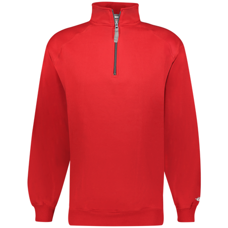 Red quarter-zip sweatshirt on a white background