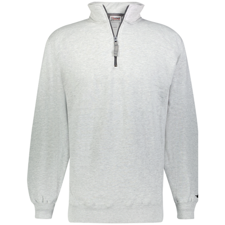 Gray quarter-zip sweatshirt on a white background