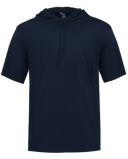 Navy blue hoodie with short sleeves on a white background