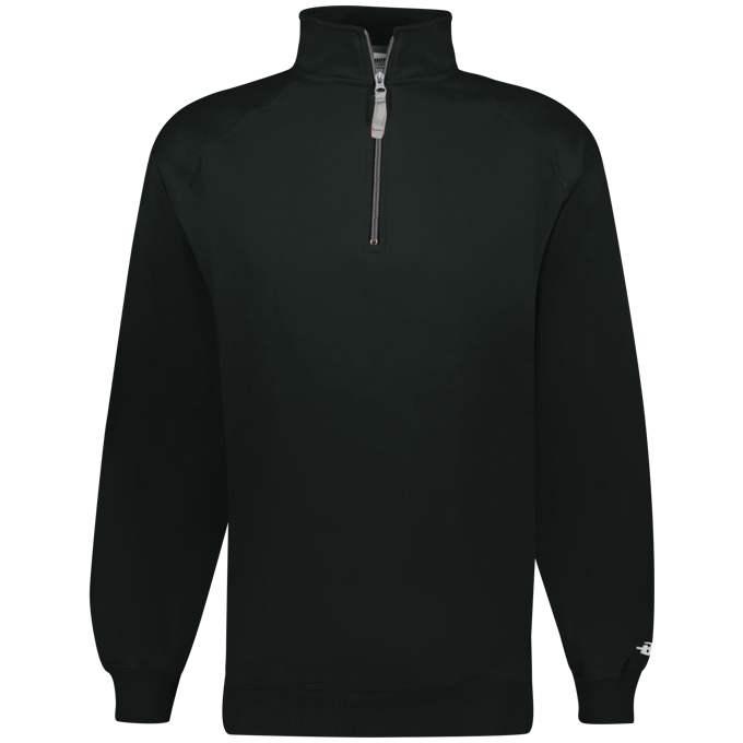 Black pullover with a quarter zip on a white background