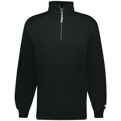 Black pullover with a quarter zip on a white background