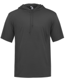 Black short-sleeve hoodie on a white background