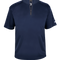 Navy short-sleeve shirt with a quarter zip on a white background