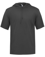 Black short-sleeve hoodie on a white background