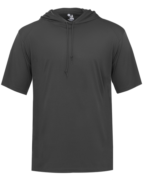 Black short-sleeve hoodie on a white background