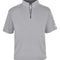 Gray short-sleeve shirt with a quarter zip on a white background