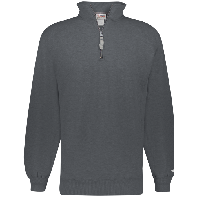 Gray long-sleeve shirt with a quarter zip on a white background