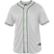 White baseball jersey with green accents on a white background