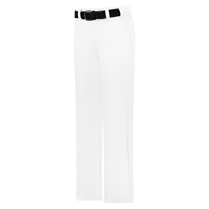 White pants with a black belt on a white background
