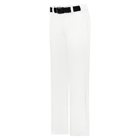 White pants with a black belt on a white background