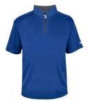 Blue short-sleeve pullover with a zipper on a white background