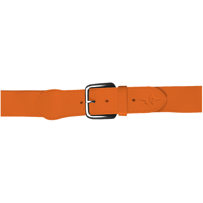 Orange belt with a silver buckle on a white background