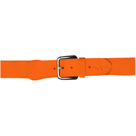 Orange belt with a silver buckle on a white background