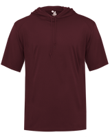 Maroon hoodie with a short sleeve design on a white background