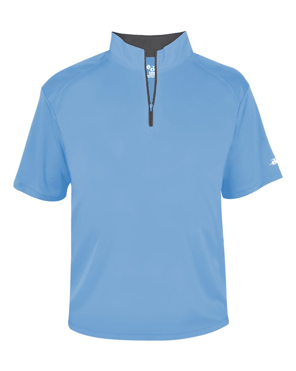 Light blue short-sleeve shirt with a zipper on a white background