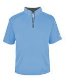 Light blue short-sleeve shirt with a zipper on a white background