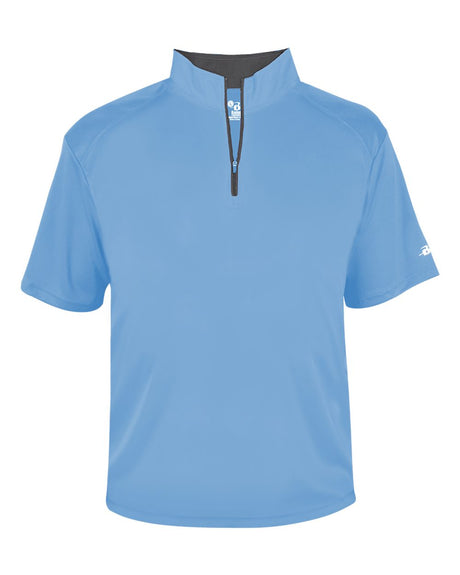 Light blue short-sleeve shirt with a zipper on a white background