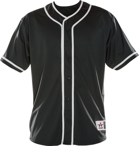 Black baseball jersey with white accents on a white background
