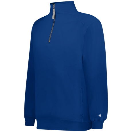 Blue pullover with a quarter zip on a white background