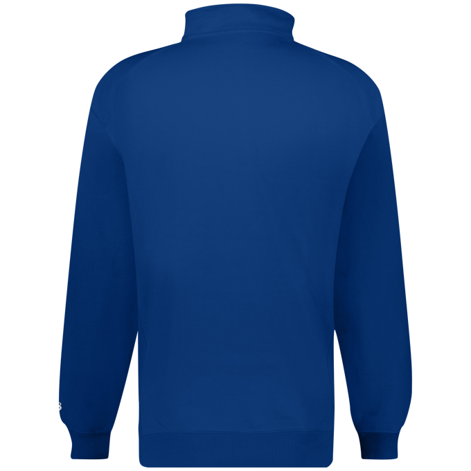 Blue quarter-zip sweatshirt on a white background